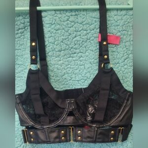 Hunkemoller Occult, non-padded Black Lace Harness Bra 34B